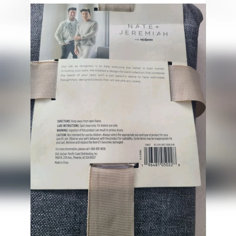 NEW Nate & Jeremiah Grey Linen Blend Cloth Crate Cover 24” Pet Furniture Accent